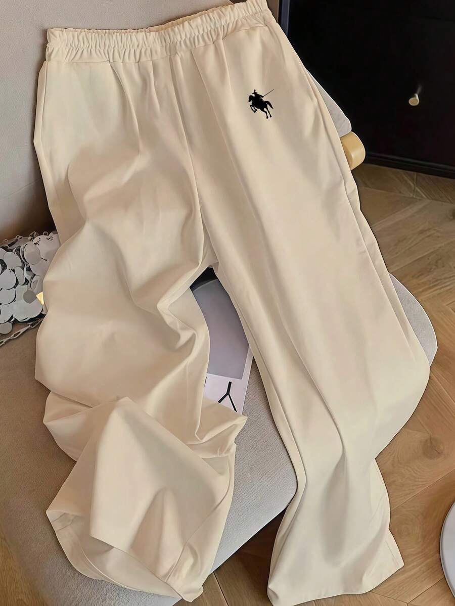 SHEIN EZwear 女士休闲度假阔腿裤,适合夏季,适合度假 - 杏色 - 查看 1