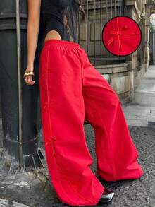 Coolane Damen Vintage Streetwear Y2K Musik Festival Schleife Schwarze Weite Bein Jogginghose für Frühling/Sommer