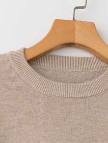 Suéter de cuello redondo ajustado con forro térmico de manga larga para mujer - Camel - Ver 11