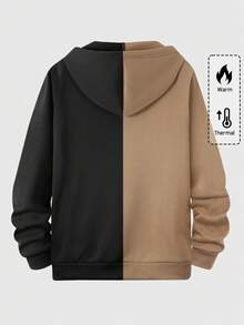 ROMWE MEN Street Life Men Cartoon Graphic Zip Up Two Tone Drawstring Hoodie Without Tee, School , Fall Winter