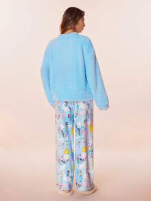 My Little Pony X SHEIN 女士卡通刺绣长袖上衣和印花长裤睡衣套装，蓬松睡衣，女士卡通睡衣，秋冬服装 - 藍色 - 查看 2