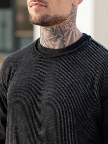 Manfinity CasualCool Men's Solid Color Round Neck Casual Versatile Long Sleeve Pullover Sweatshirt Men Clothes Street Wear Knit Wear Men Jumper For Men - Black - View 7