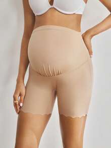 BloomMama 1pc Coffee Brown Comfortable Minimalist High Waist Flat Belly Wavy Hem Maternity Underwear - Coffee Brown - View 6