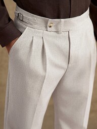 Core Aspect Pantalones de lino de unicolor con pinzas para hombre con presillas para cinturón, pantalones rectos de pierna casual de negocios y cortos