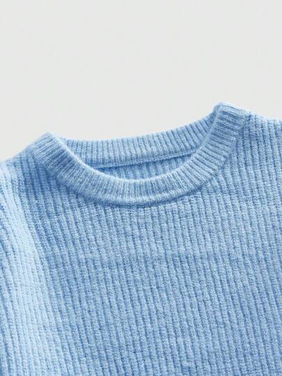 Street Life Suéter de cuello redondo de manga larga, ajuste holgado y casual con degradado azul para hombre, otoño/invierno