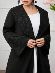 Al Najma Elegant Jacquard Patchwork Solid Color Black Robe Abayas - Black - View 2