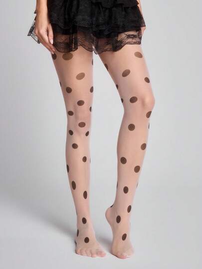 Kawaii 1 pièce Bas transparents blancs à pois à la mode, collants/leggings d'été fins pour femmes