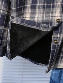 Sparklyn Tween Girl 格纹落肩单排扣休闲百搭夹克 - 藍色 - 查看 3