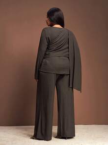 Veslaya Modest Casual Blouse And Pants Set For Women Plus 3 Piecesset - Brown - View 3