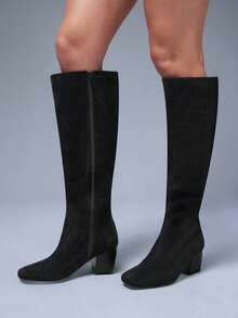 Solezae Women's Versatile, Warm Sexy Side Zipper Block Heel Over-Knee Boots - Black - View 2