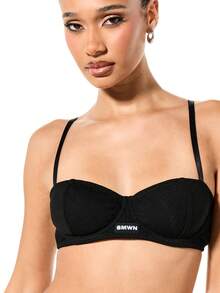 SUMWON WOMEN Ribbed Longline Bralette And High Waisted Shorts Matching Set Comfort Coordinate - Black - View 6