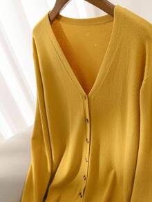 CosyJoli Women's Plus Size Casual Yellow Basic Cardigan, Spring And - Yellow - View 3