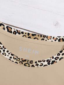 INAWLY Women's Leopard Print Bow Decor Short Sleeve Casual Round Neck T-Shirt - Khaki - View 6