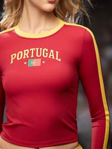 Cheerettes Kontrast-Farbiger Rundhals Raglan Ärmel Figurbetontes Kurzes Grafik Buchstaben Muster Cheerleader Sport Tank Top