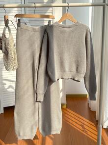 SHEIN Sparklyn 少女休闲针织毛衣裤套装，秋冬季