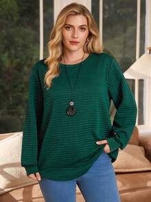 Rosumi Plus Size Women's Solid Color Crew Neck Long Sleeve Loose Casual Sweatshirt, Fall & Winter Autumn - Dark Green - View 6