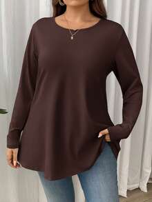 Firerie Túnica básica de manga larga, cuello redondo, unicolor, de corte holgado y elegante para ocasiones casuales y vacaciones, talla grande