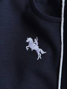 SHEIN Playful Pals 男婴休闲刺绣拉链外套和裤子套装（2件套），时尚街头户外运动套装，秋冬季