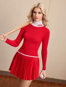 Cheerettes Contrast Striped Pleated Athletic Mini Skirt Shorts Cheerleader Skirt - Red - View 3