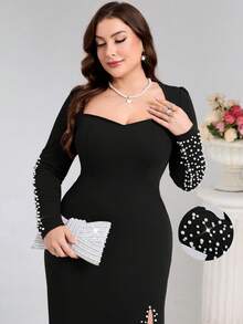 Coutiva فستان سهرة رسمي بحجم كبير (مزخرف بشكل كبير) - الأسود - مشاهدة 6