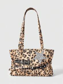ROMWE Grunge Punk Leopard Star Rivet Shoulder Bag - Brown - View 1