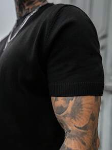 Artur Kramer Men Spring & Summer Casual Solid Color Short Sleeve Pullover Knit Top - Black - View 4