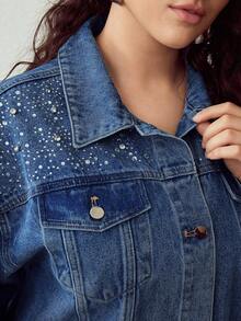 MOTF PREMIUM PLUS RHINESTONE EMBELLISHED FASHIONABLE DENIM JACKET - Medium Wash - View 2
