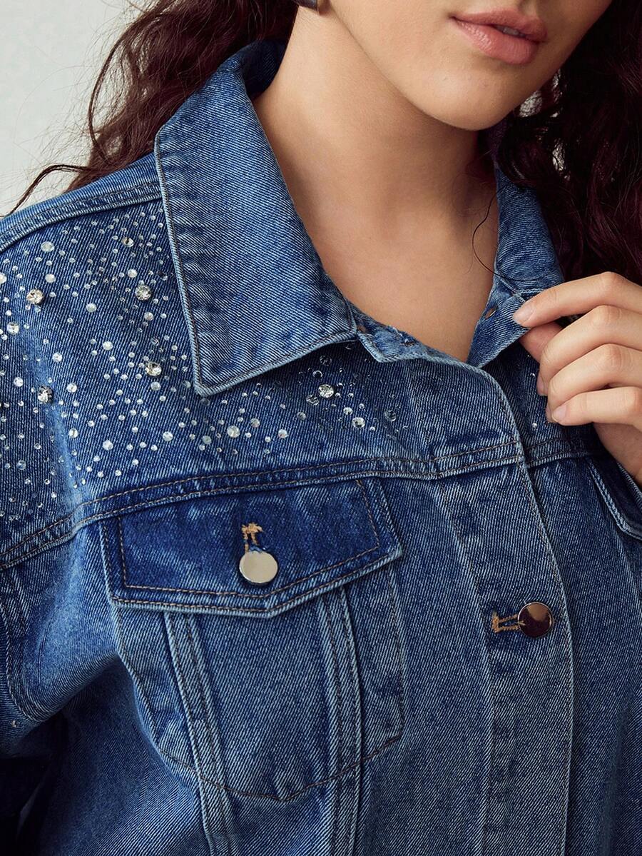 MOTF PREMIUM PLUS RHINESTONE EMBELLISHED FASHIONABLE DENIM JACKET - Medium Wash - View 2