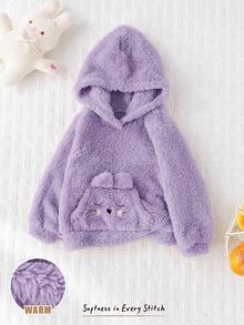 Cozy Pixies Áo nỉ dài tay có mũ lót giữ nhiệt họa tiết mèo cho bé gái - Màu tím - Xem 3