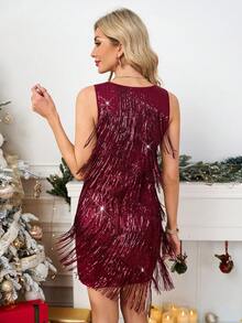 SHEIN Clasi Elegancka damska krótka sukienka z dekoltem w serek i cekinami, idealna na imprezy, Boże Narodzenie i Nowy Rok