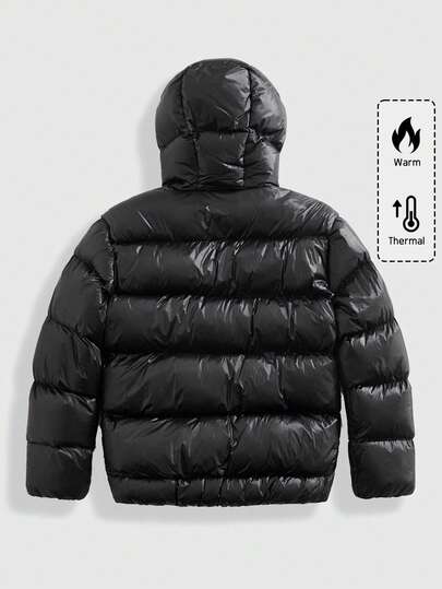 Street Life Manteau matelassé zippé à capuche de couleur unie pour homme, hiver