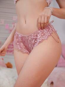 PetitDoll 1件女士蕾丝性感内裤、丁字裤 - 藕粉色 - 查看 3
