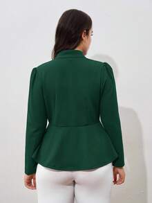 Chikora Plus Notched Detail Ruffle Hem Blazer,Business Casual Woman In Fall/Winter - Dark Green - View 2