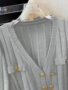 GlowEve CURVE Plus Size Solid Color Cardigan & Knit Pants Set, Casual For Autumn/Winter - Light Grey - View 3