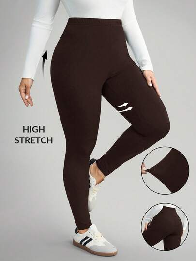 Comfylo Plus Size Women Casual Solid Color High Waist Leggings