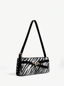 SHEIN SXY 女士单肩包，流浪包，麂皮材质，时尚优雅，简约百搭，可定制，经典百搭，适合通勤、办公、约会、日常、购物、下午茶等场合 - 黑與白 - 查看 2