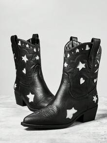 Solezae New Women's Sleek Design Slip-On Chunky Heel Western Style Chic Cowboy Boots For Fall Winter Holiday