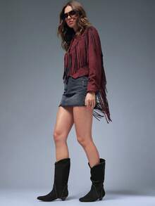 Solezae 女士迷人尖头低跟仿麂皮中筒靴 - 黑色 - 查看 6