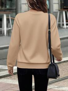 EMERY ROSE 女士前拉链圆领卫衣 - 卡其色 - 查看 2