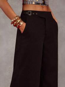 Pantalon large plissé noir décontracté et élégant pour femmes Glamine, coupe slim, avec poches boutonnées pratiques. Jambe droite, simple et , à prix abordable. Pantalon noir et élégant pour femmes actives, style rétro de rue. Produit cool, coupe slim, prix abordable, élégant. Pantalon de travail pour femmes à Noël, avec poches, large jambe. - Tabac - Voir 9