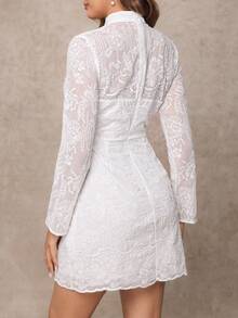 Amorya Váy mini tay dài thêu voan trắng thanh lịch dành cho nữ, phù hợp cho các buổi họp mặt gia đình và nhiều dịp khác nhau, mùa thu - trắng - Xem 8