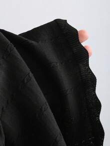 GlowEve 初秋法式优雅风藏青色镂空复古荷叶边下摆优雅长袖短款针织连衣裙 - 黑色 - 查看 6