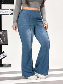 Flexra Plus Size Women High Waist Flare Casual Versatile Jeans - Medium Wash - View 3