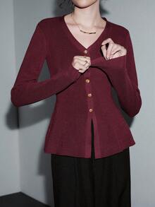 SHEIN Luminelle Nuevo elegante y estiloso cárdigan de punto de unicolor para uso diario