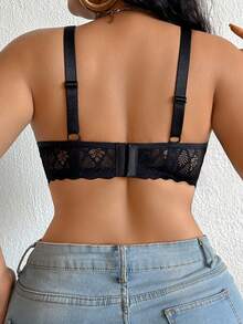 1 Áo ngực ren vá có gọng mỏng nâng đỡ và hỗ trợ thoải mái cỡ lớn - màu đen - Xem 2