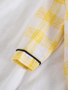 SHEIN 男婴蓝色格子舒适长袖连体睡衣 - 黃色 - 查看 4