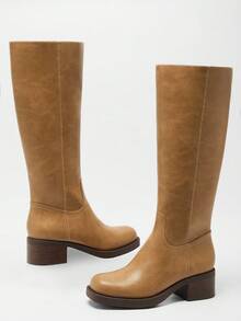 Solezae Giày bốt cao đến đầu gối đế vuông thời trang và thoải mái dành cho nữ - Màu Tím - Xem 2