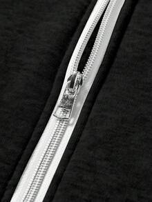 Manfinity Roghcode 男士休闲拉链连帽衫和条纹拼接裤套装，秋季男士运动服两件套慢跑裤套装，冬季款 - 黑色 - 查看 5