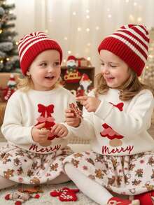 SHEIN Áo len dài tay cổ tròn màu trắng kem Happikins dành cho bé gái, họa tiết cây thông Noel dễ thương với nơ, kiểu dáng tối giản, ấm áp, mềm mại, rộng rãi, thích hợp cho Giáng sinh, Năm mới, mặc hàng ngày, các dịp lễ hội, không khí Giáng sinh, quà tặng Giáng sinh, mùa thu và mùa đông, mang lại sự thoải mái dễ chịu, có thể mặc nhiều lớp vào mùa thu và mùa đông, rất thời trang. - trắng - Xem 7