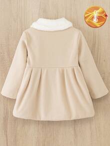 Genkimix Kids 女童纽扣大衣，毛领，手工蝴蝶结腰身设计，冬季款 - 卡其色 - 查看 2